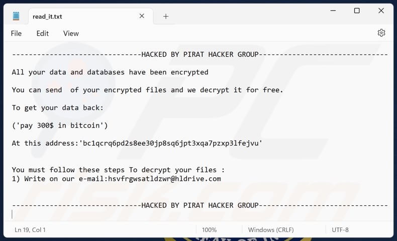 PIRAT HACKER GROUP ransomware ransom note (read_it.txt)