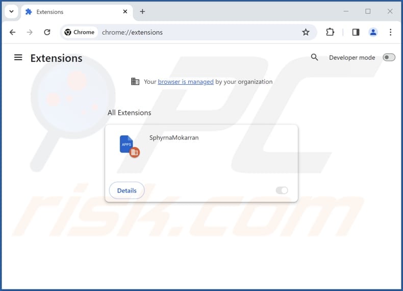 Removing SphyrnaMokarran malicious extension from Google Chrome step 2