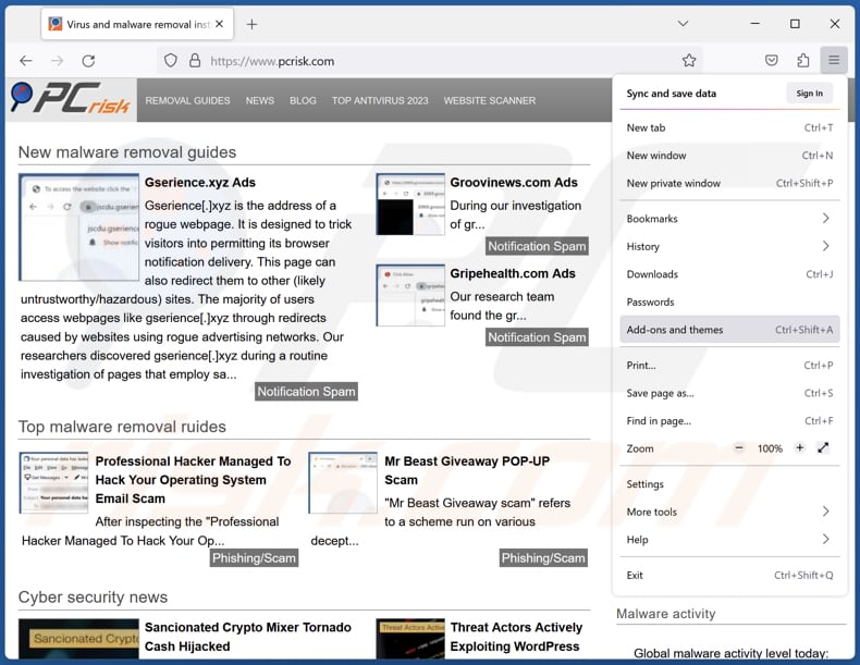 Removing StenonychosaurusInequalis malicious extension from Mozilla Firefox step 1