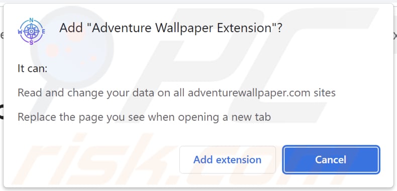 Adventure Wallpaper Extension browser hijacker asking for permissions