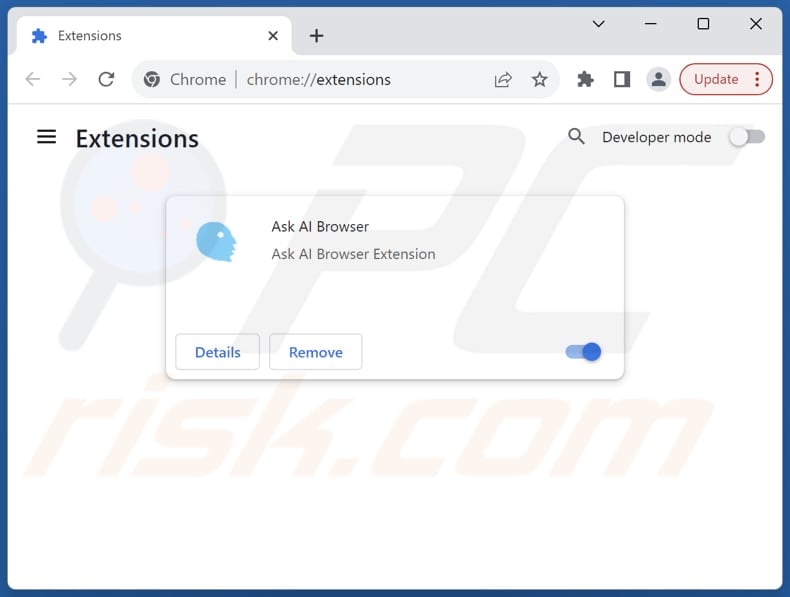 Removing askaibrowser.com related Google Chrome extensions