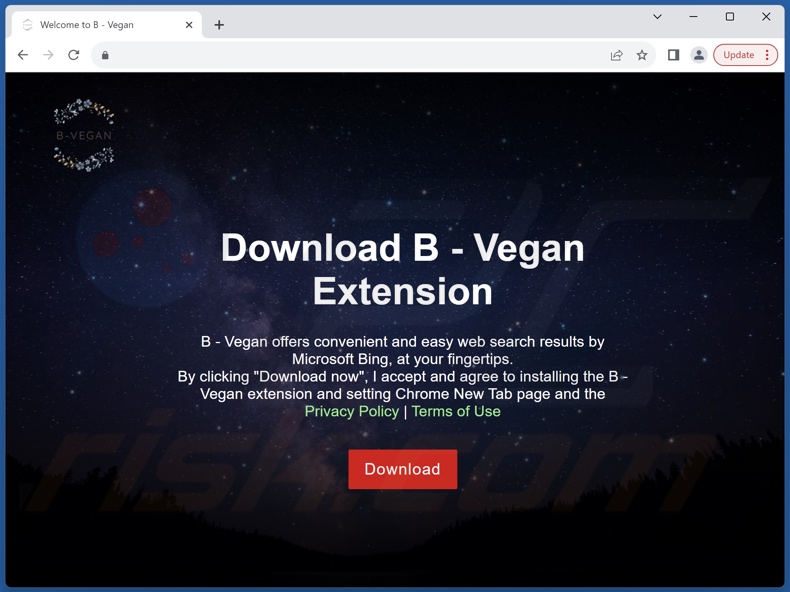 Website used to promote B - Vegan browser hijacker