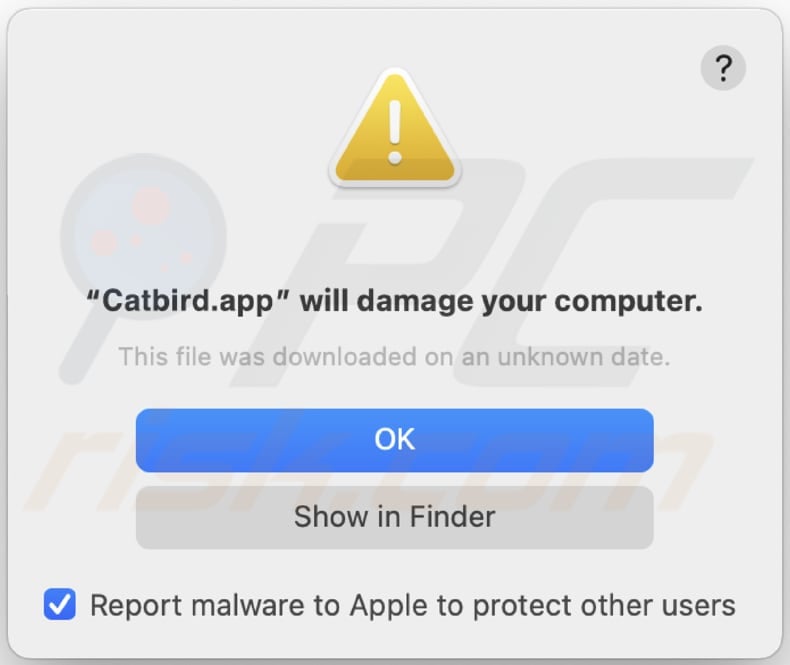 Catbird.app adware warning