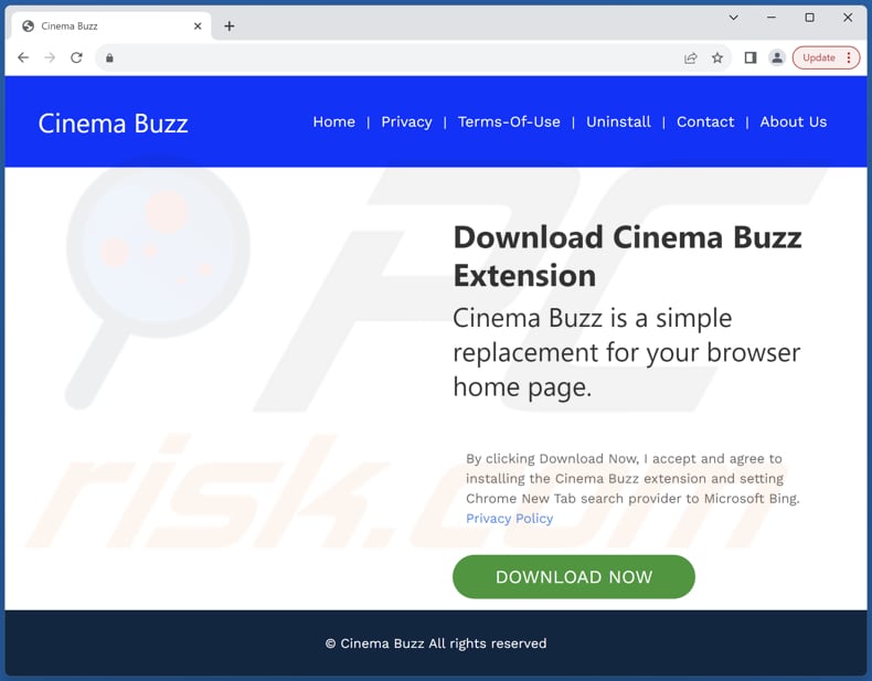 Website used to promote Cinema Buzz browser hijacker