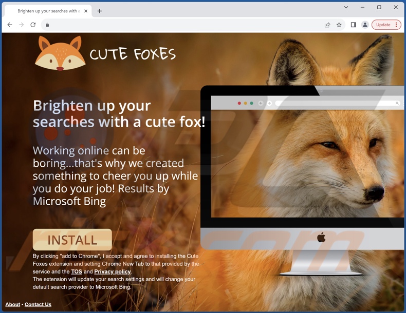 Website used to promote Cute Foxes browser hijacker