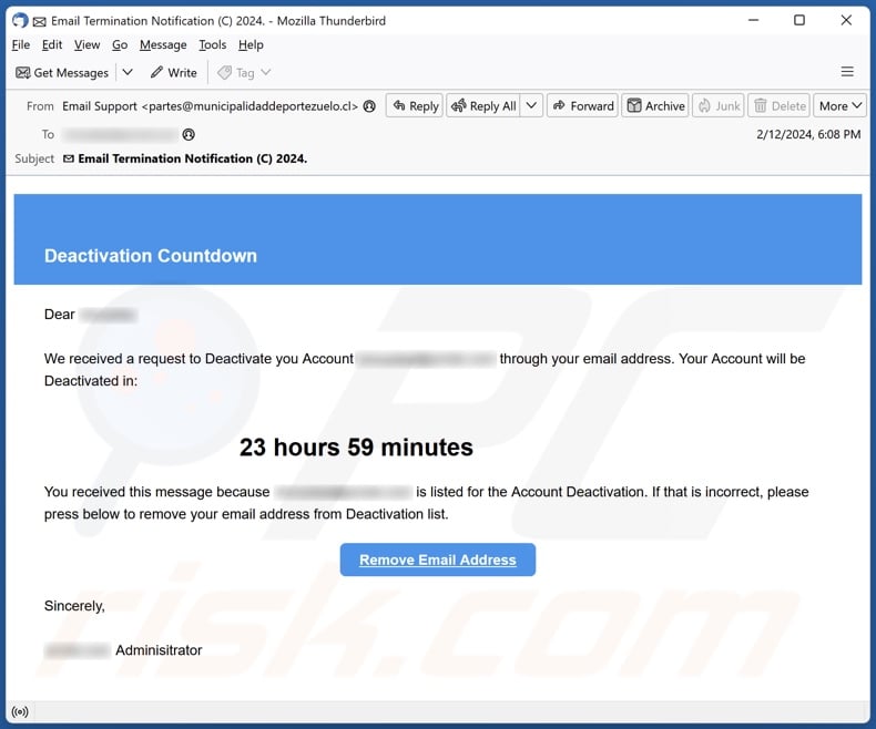 Deactivation Countdown email spam campaign