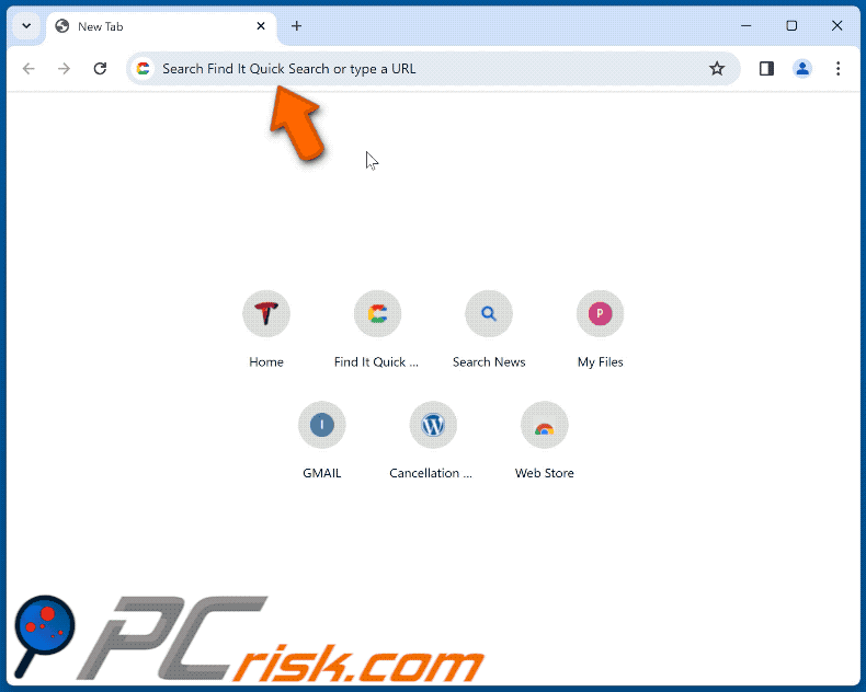 Find It Quick Search browser hijacker redirecting to finditquicksearch.com (GIF)