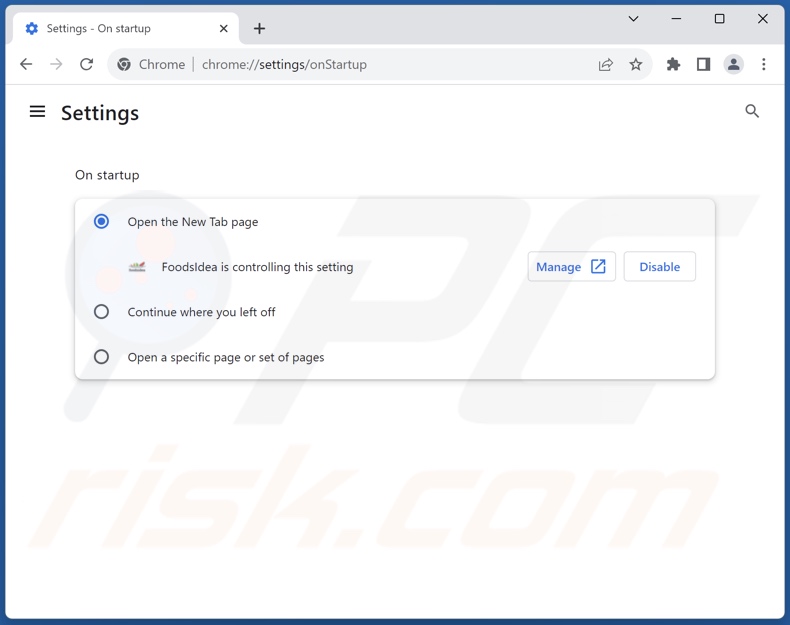 Removing foodsidea.com from Google Chrome homepage