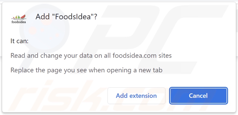 FoodsIdea browser hijacker asking for permissions