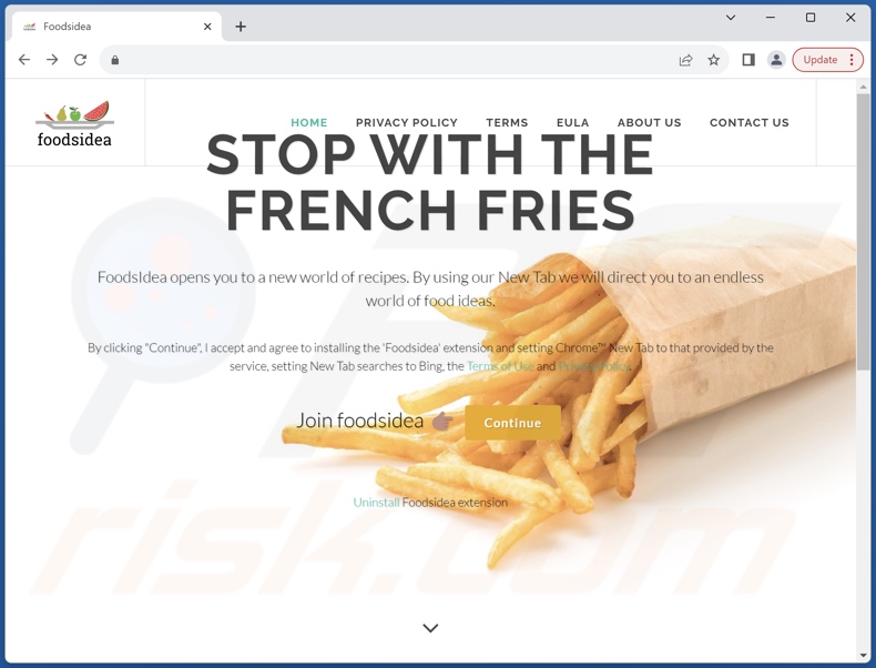 Website used to promote FoodsIdea browser hijacker