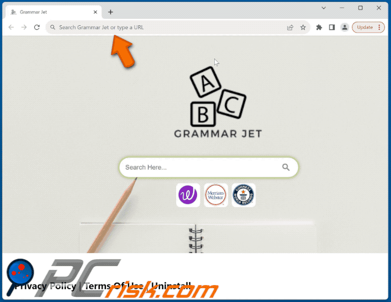 Grammar Jet browser hijacker grammarjet.com redirects to bing.com