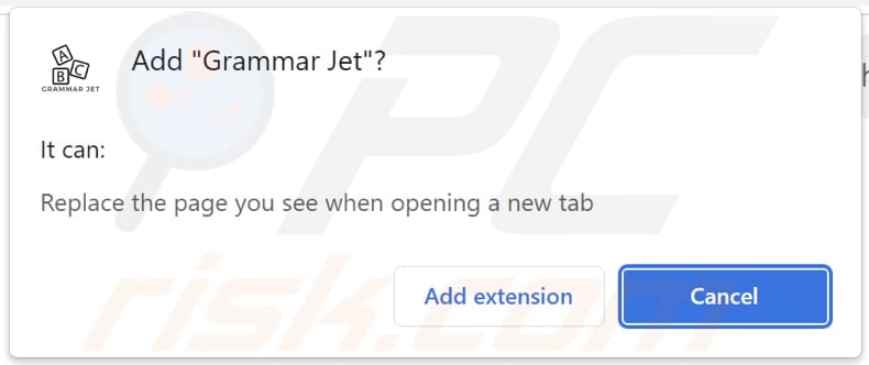 Grammar Jet browser hijacker asking for permissions
