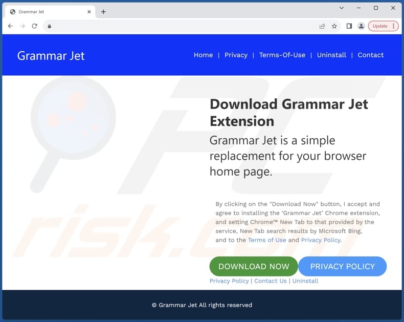 Website used to promote Grammar Jet browser hijacker