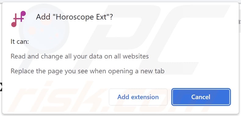 Horoscope Ext browser hijacker asking for permissions