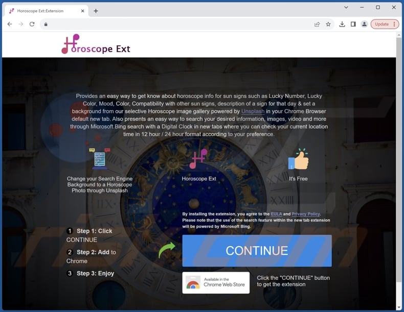 Website used to promote Horoscope Ext browser hijacker