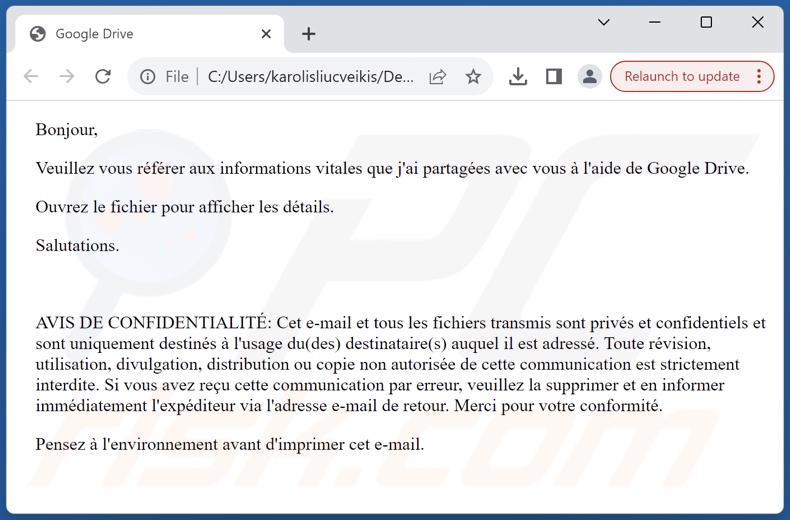 Jkwerlo ransomware spreading HTML file (French)