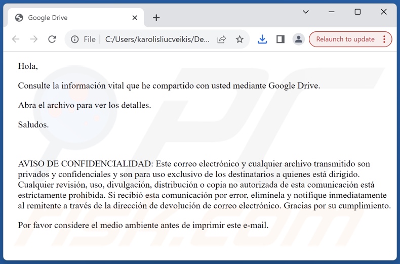 Jkwerlo ransomware spreading HTML file (Spanish)