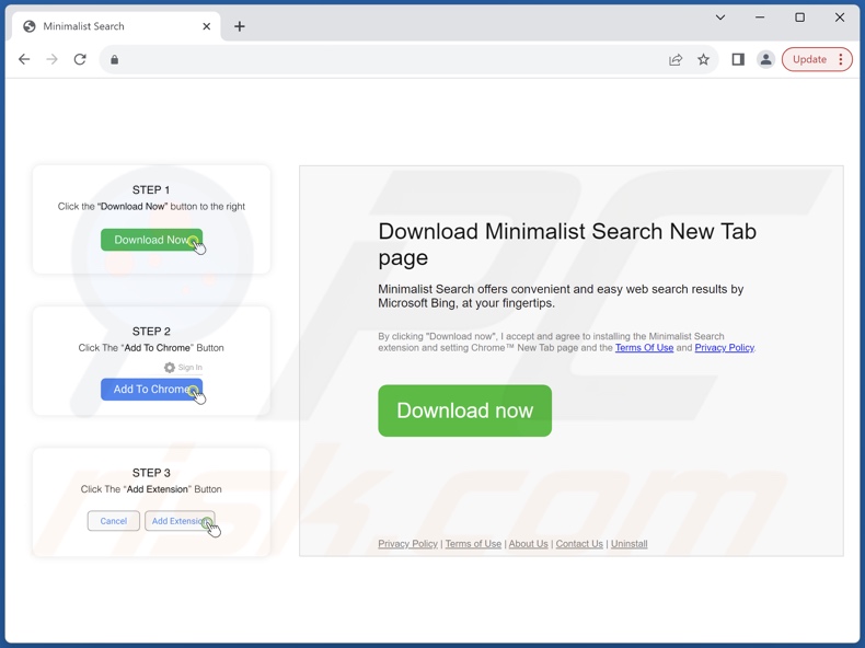 Website used to promote Minimalist Search browser hijacker