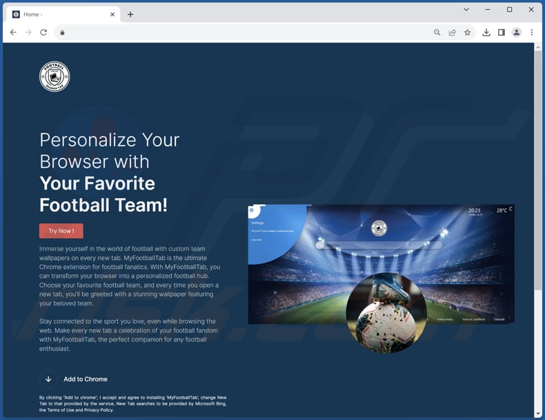 Website used to promote MyFootballTab browser hijacker