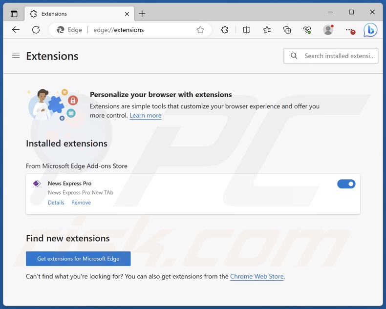 News Express Pro browser hijacker installed on Edge