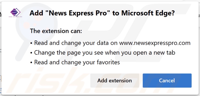 News Express Pro browser hijacker asking for permissions on Edge