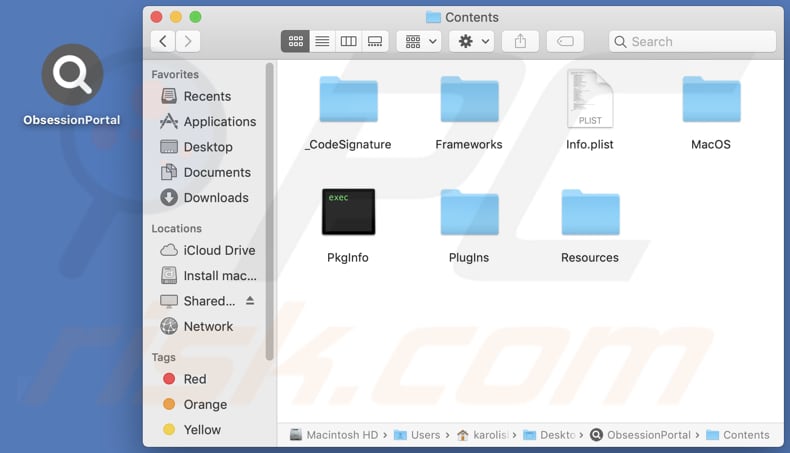 ObsessionPortal adware installation folder