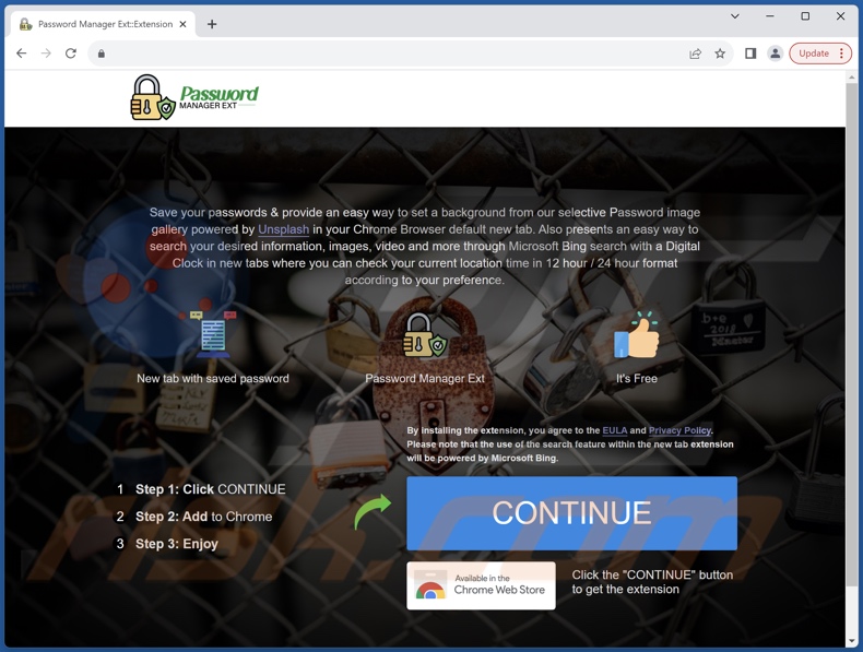 Website used to promote Password Manager browser hijacker