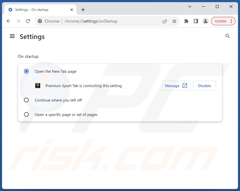 Removing premiumsporttab.com from Google Chrome homepage