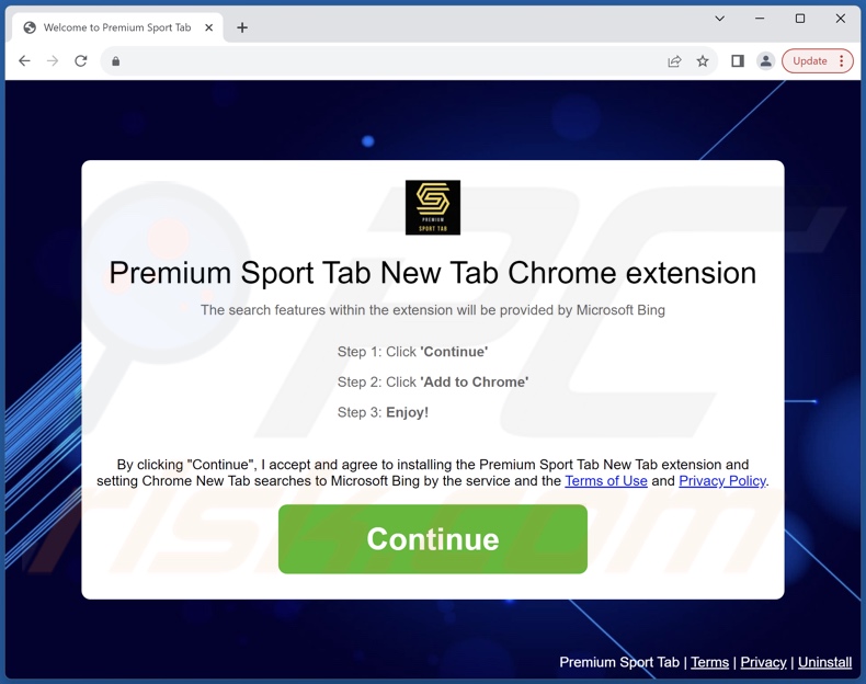 Website used to promote Premium Sport Tab browser hijacker