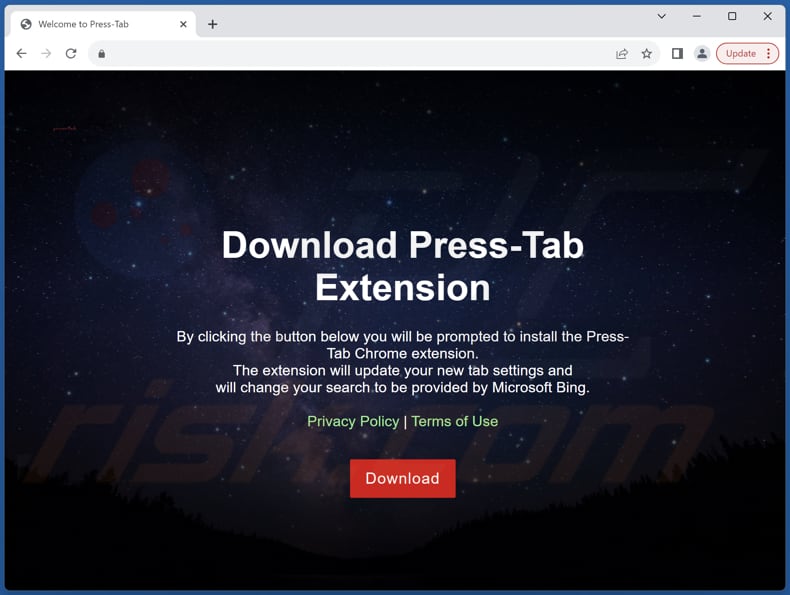 Website used to promote Press-Tab browser hijacker