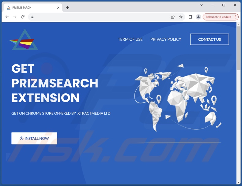 Website used to promote Prizm Search browser hijacker