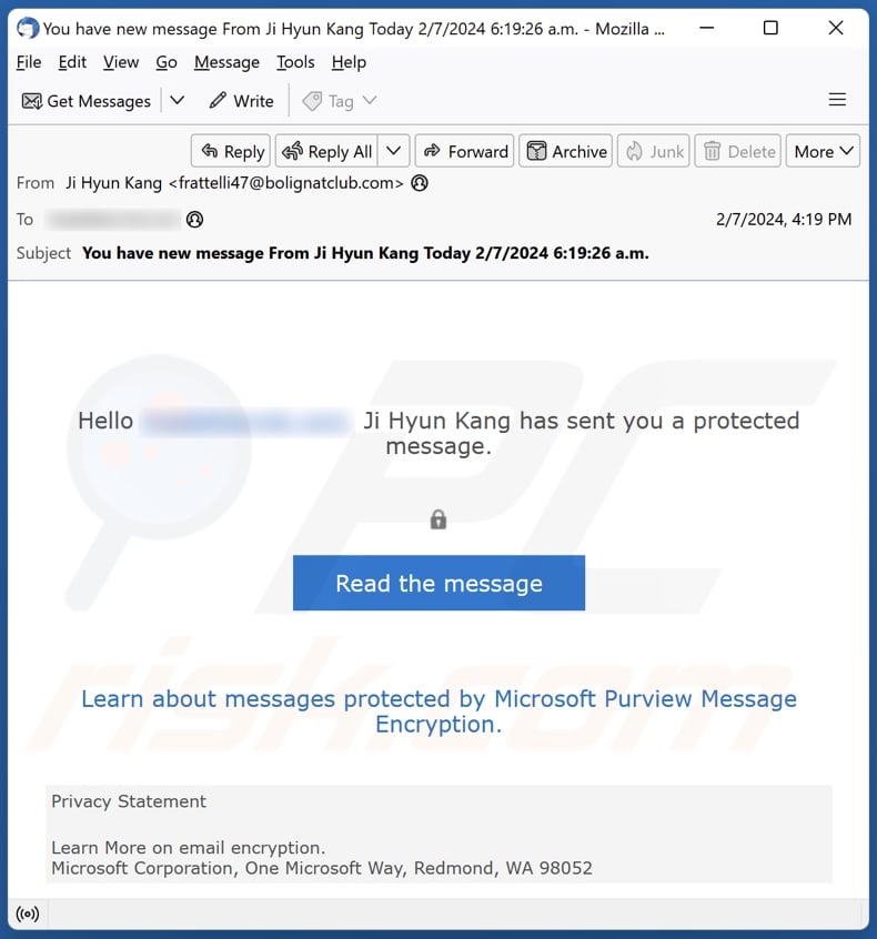 Protected Message email spam campaign