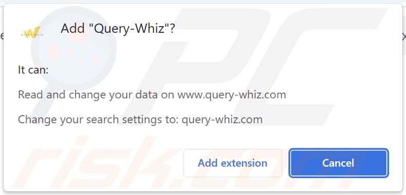 Query-Whiz browser hijacker asking for permissions