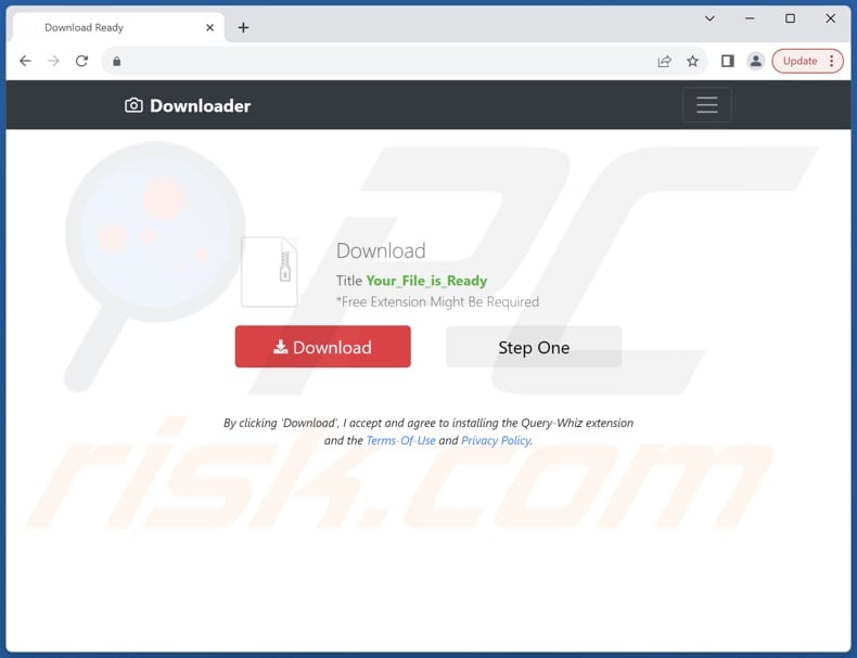 Website used to promote Query-Whiz browser hijacker