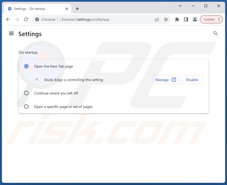 Removing study-edge.com from Google Chrome homepage