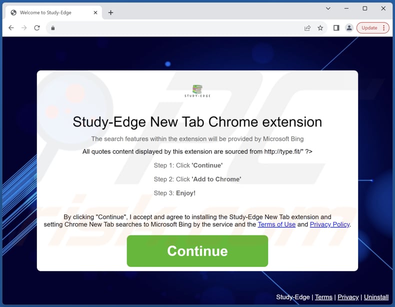 Website used to promote Study-Edge browser hijacker