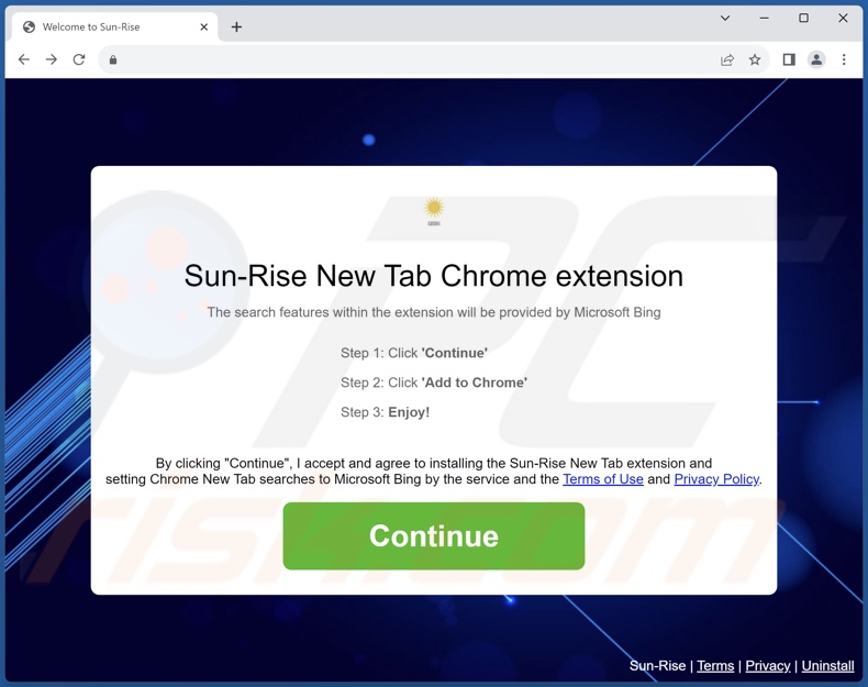 Website used to promote Sun-Rise browser hijacker