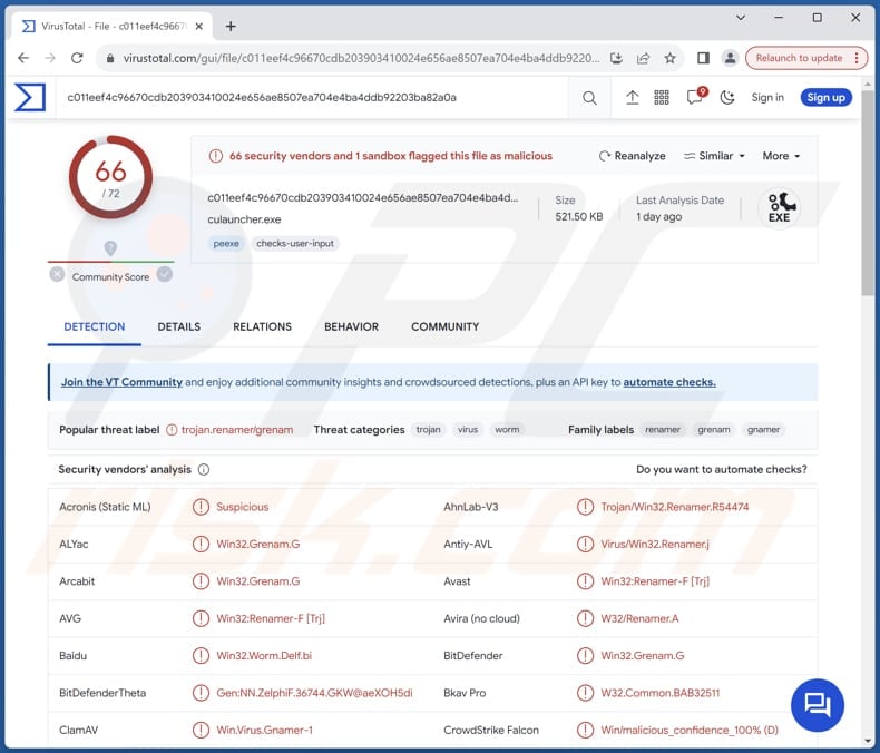 Win32/Grenam malware