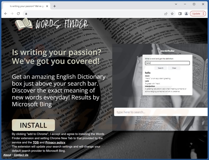 Website used to promote Words Finder browser hijacker