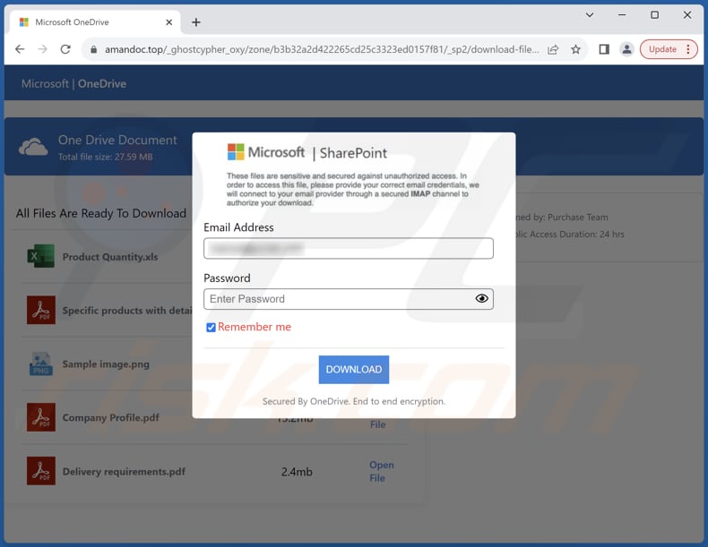 You Have Shared Files On OneDrive email scam phishing page