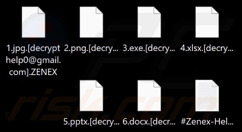 Files encrypted by ZENEX ransomware (.ZENEX extension)
