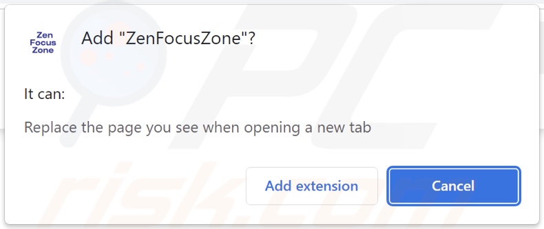 ZenFocusZone browser hijacker asking for permissions