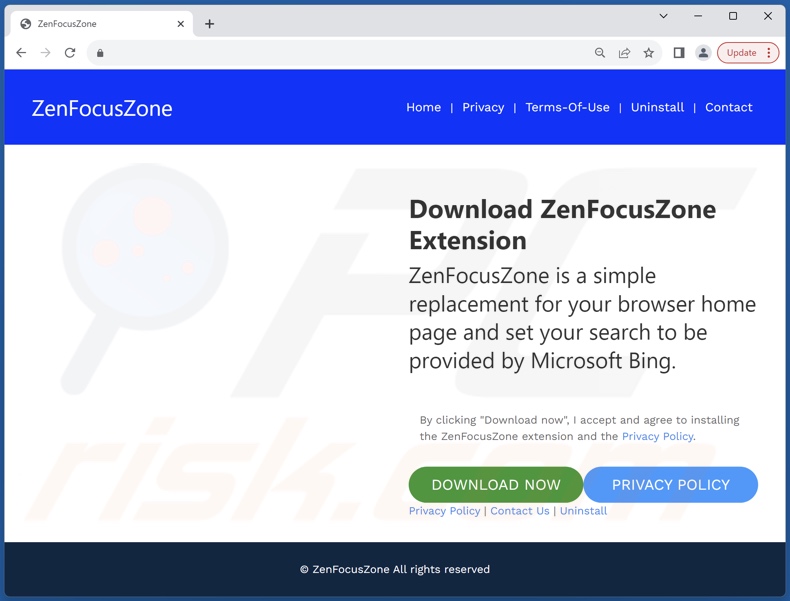 Website used to promote ZenFocusZone browser hijacker