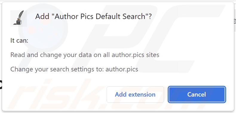 Author Pics Default Search browser hijacker asking for permissions