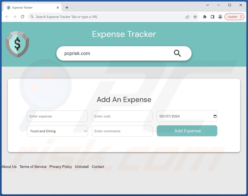 expensetrackertab.com browser hijacker