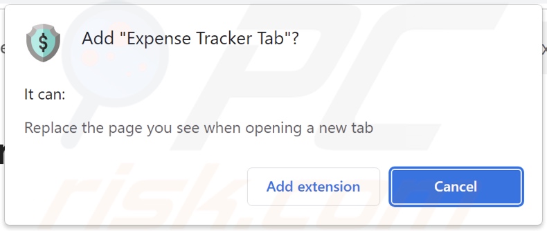 Expense Tracker Tab browser hijacker asking for permissions