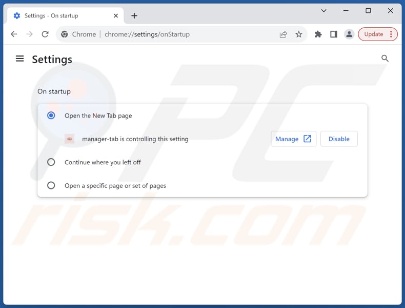 Removing manager-tab.com from Google Chrome homepage