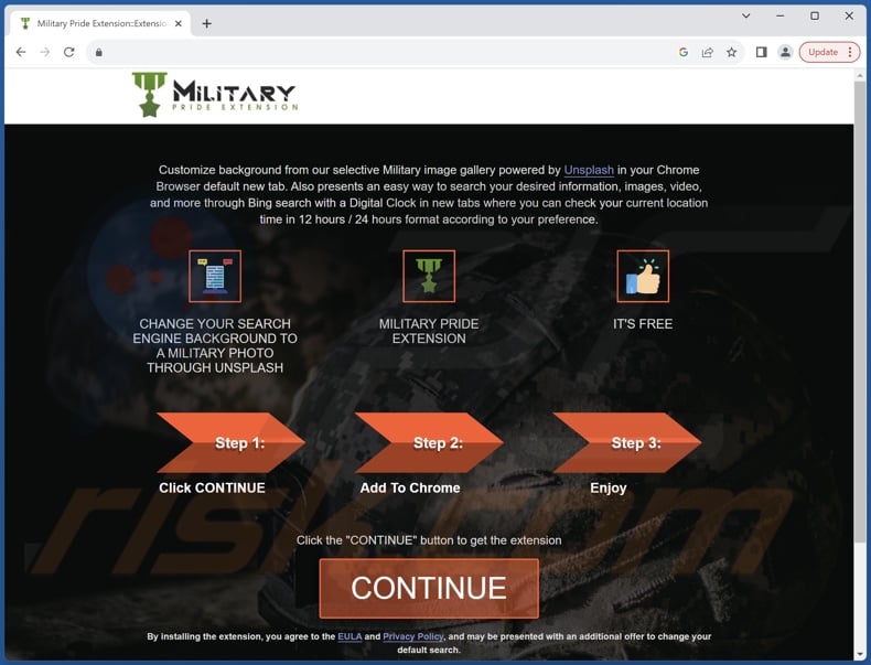 Website used to promote Military Pride Extension browser hijacker