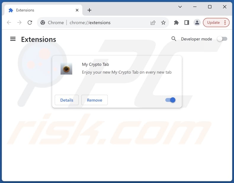 Removing mycryptotab.com related Google Chrome extensions