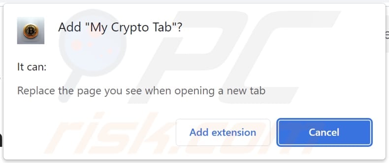 My Crypto Tab browser hijacker asking for permissions